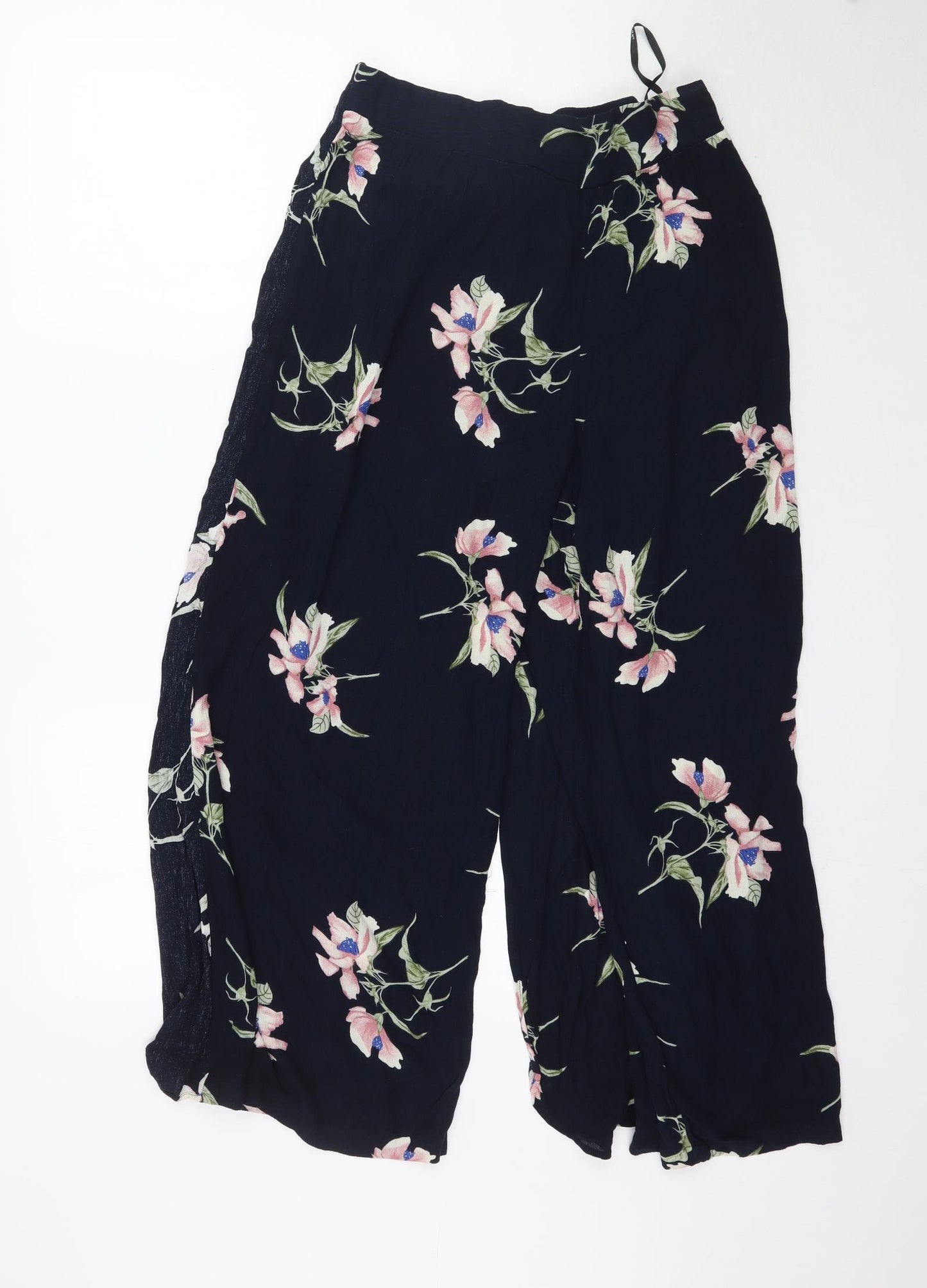 Primark Womens Blue Floral  Trousers  Size 14 L27 in - Tie Front detail