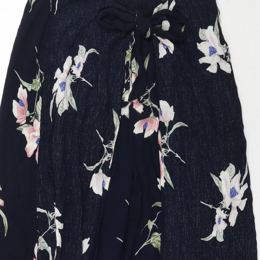 Primark Womens Blue Floral  Trousers  Size 14 L27 in - Tie Front detail