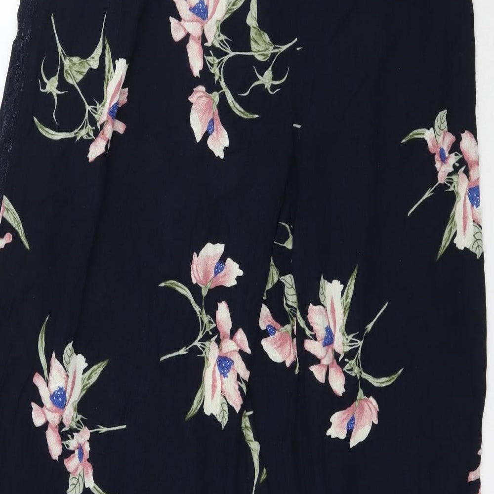 Primark Womens Blue Floral  Trousers  Size 14 L27 in - Tie Front detail