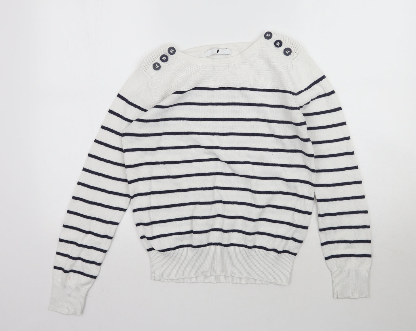 By Very Womens White Striped Knit Pullover Jumper Size 12