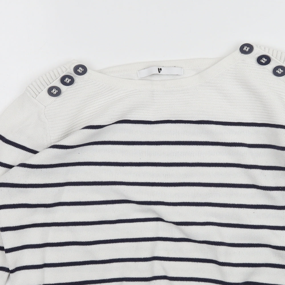 By Very Womens White Striped Knit Pullover Jumper Size 12