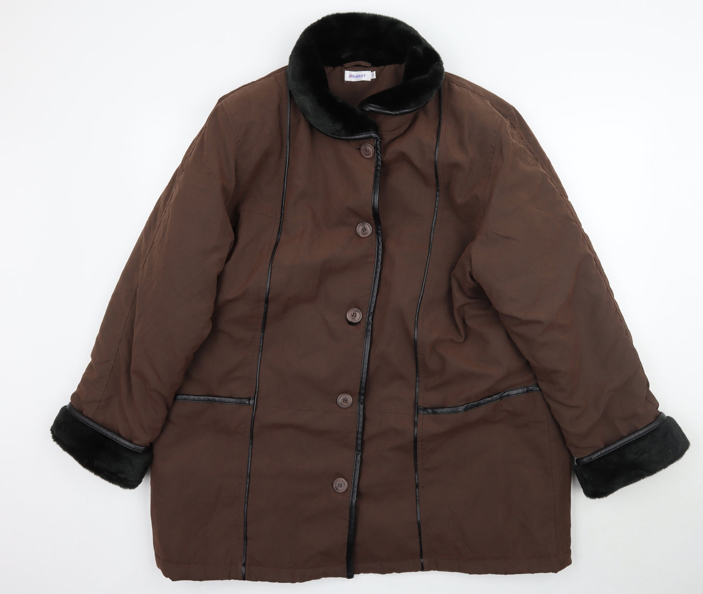 Damart Womens Brown   Overcoat Coat Size 24  - Faux fur Collar
