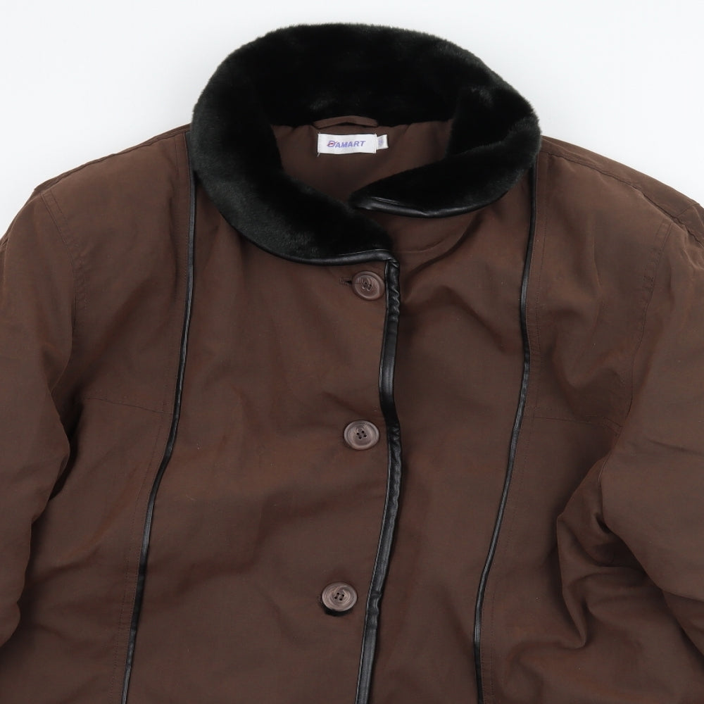 Damart Womens Brown   Overcoat Coat Size 24  - Faux fur Collar