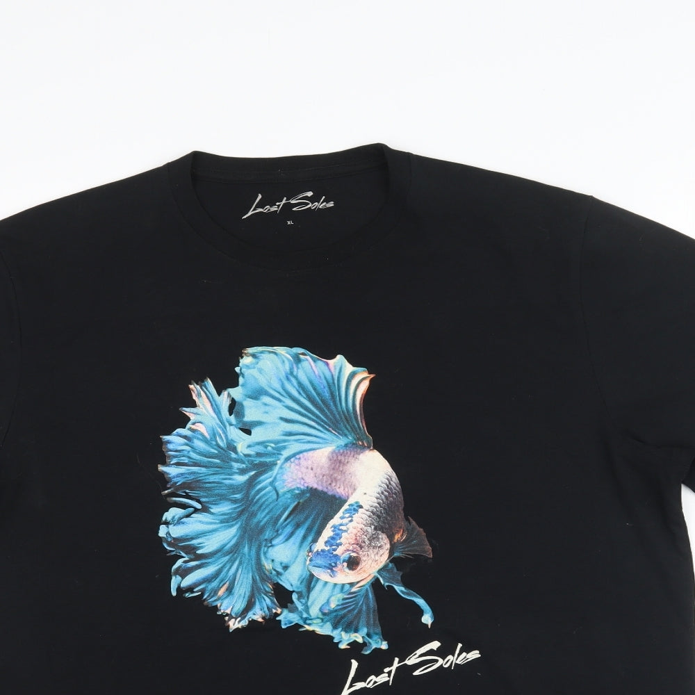 Lost Soles Mens Black    T-Shirt Size XL  - Fish