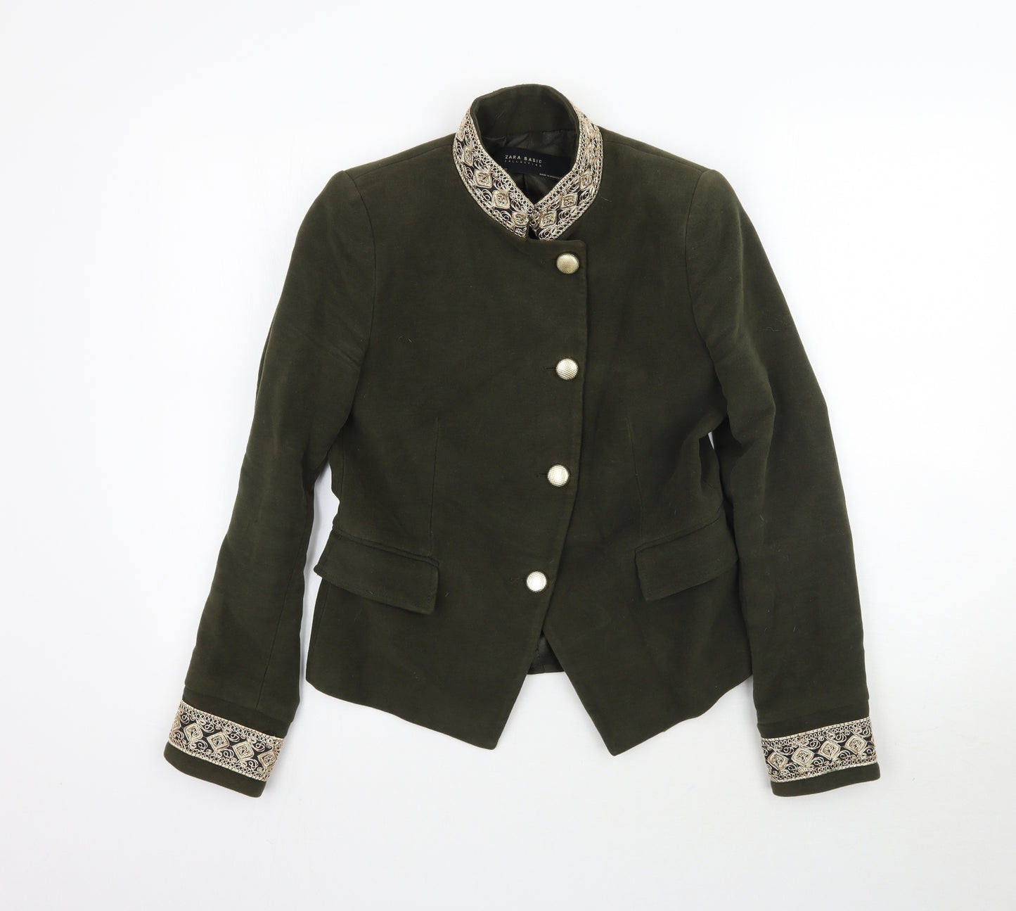 Zara Womens Green   Jacket Blazer Size M  - Gold Detailed collar