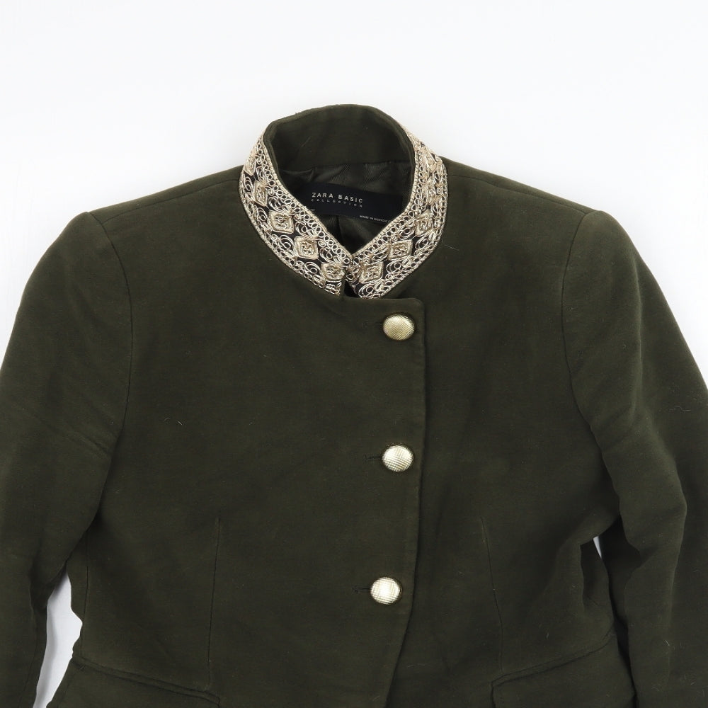 Zara Womens Green   Jacket Blazer Size M  - Gold Detailed collar