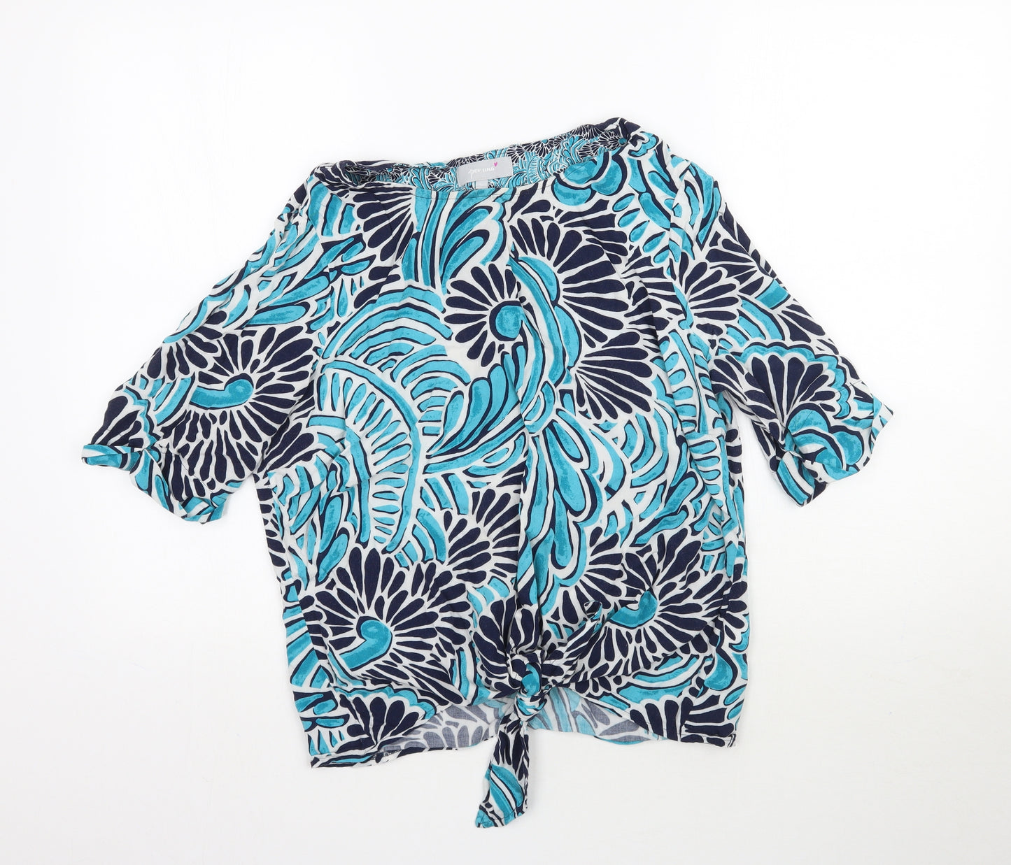 Per Una Womens Black Floral  Basic T-Shirt Size 14  - Tie detail