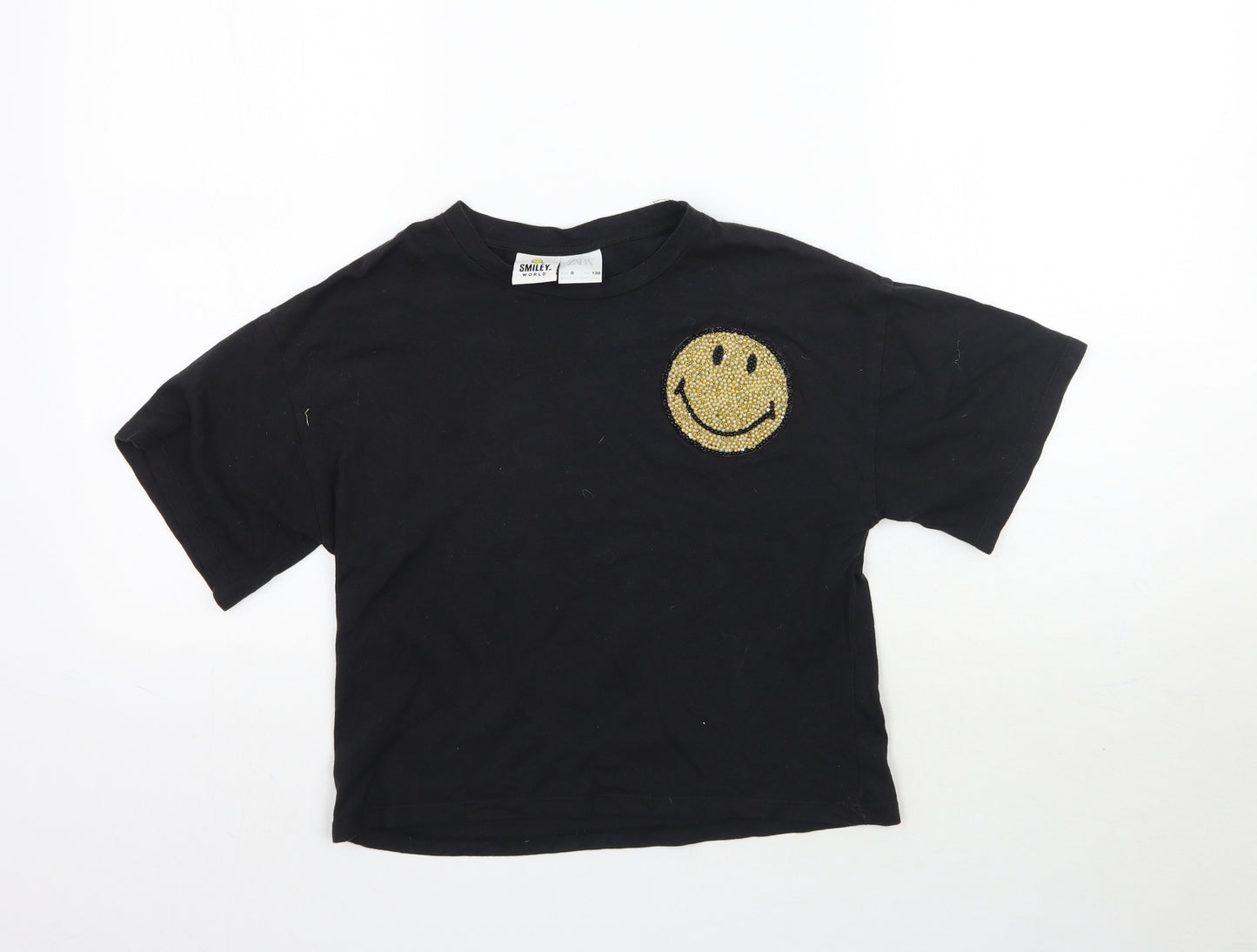 Zara Womens Black   Basic T-Shirt Size 8  - Smiley Face