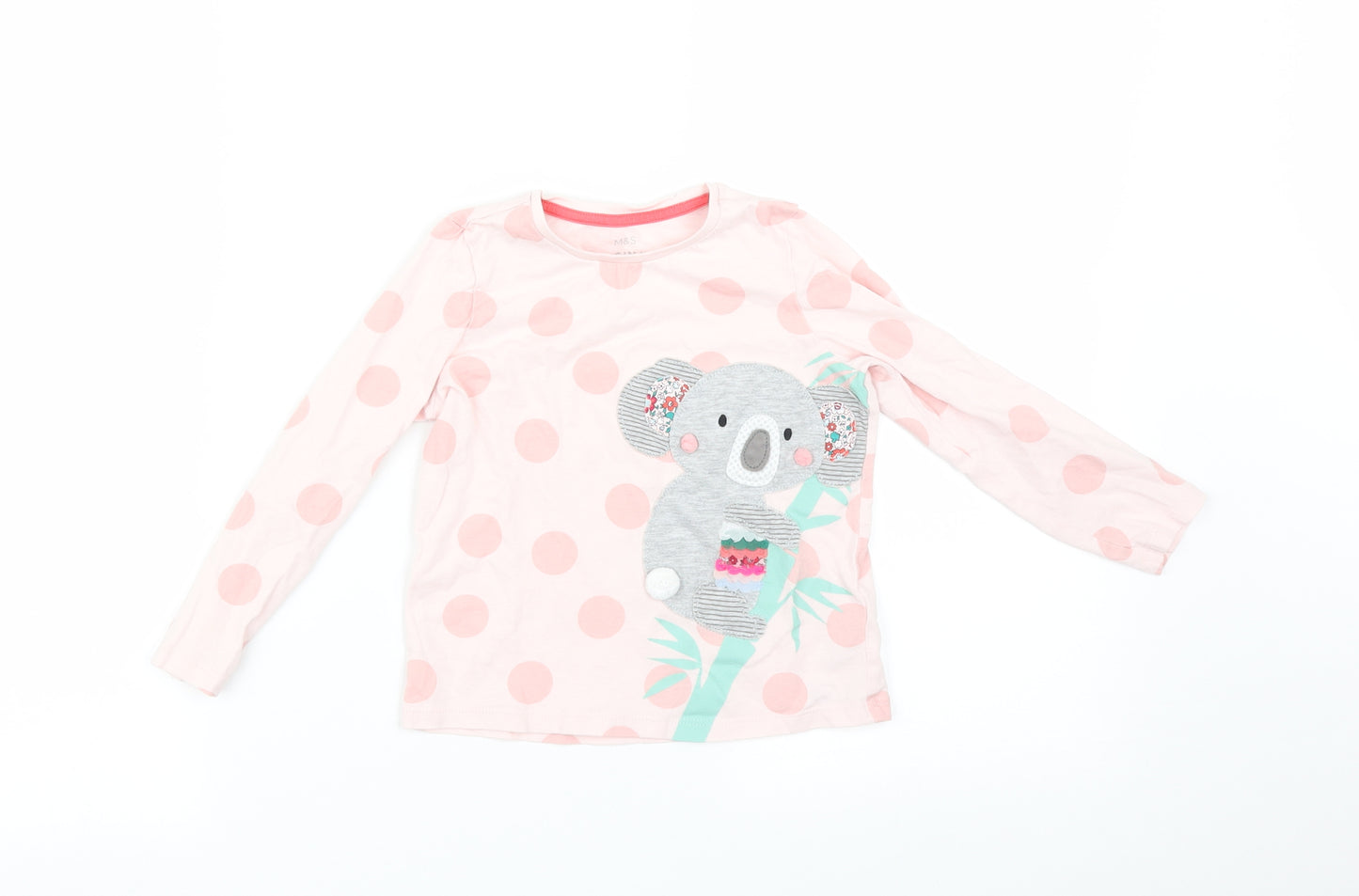 M&S Girls Pink Polka Dot  Basic T-Shirt Size 4-5 Years