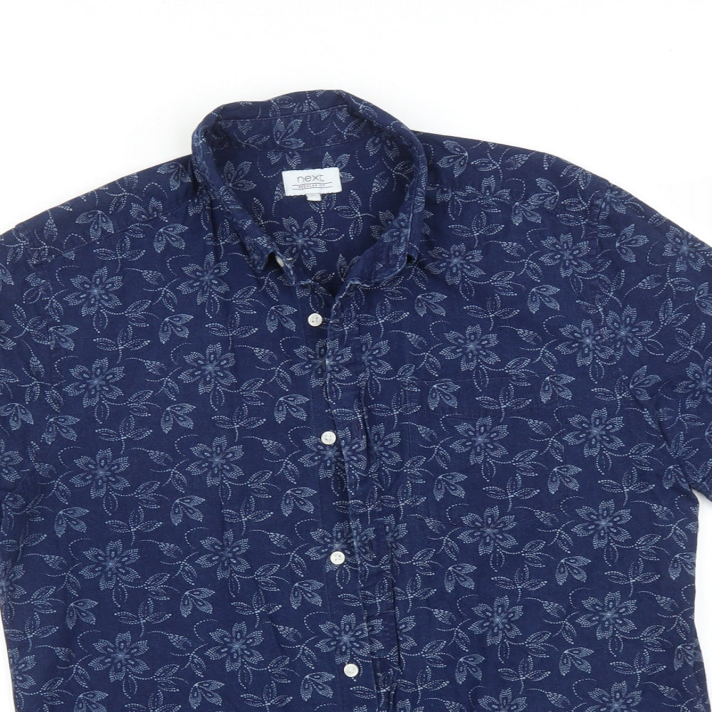 NEXT Mens Blue Floral   Button-Up Size M