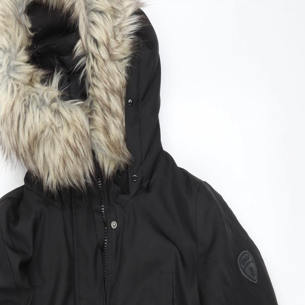 Only Mens Black   Overcoat Coat Size L