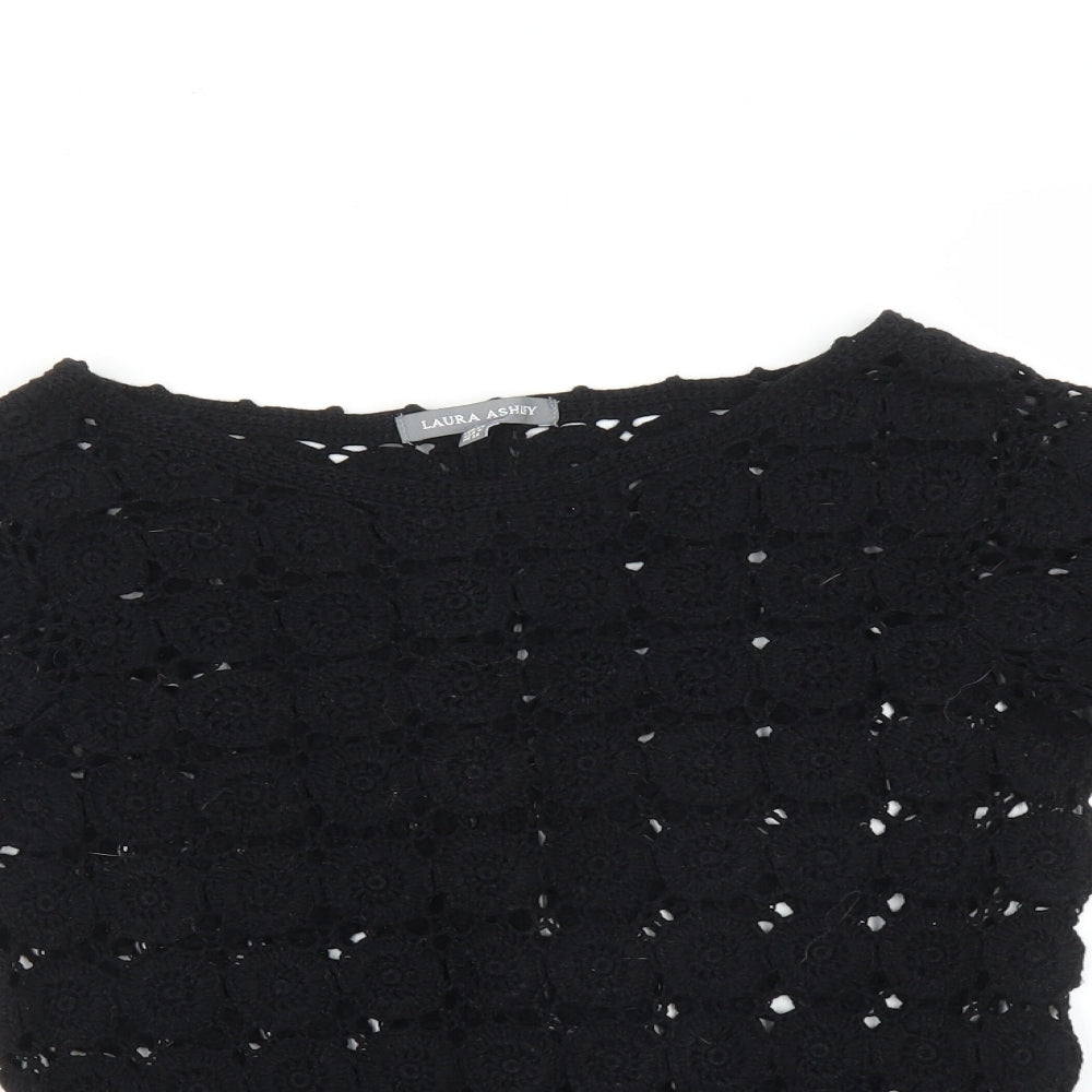 Laura Ashley Womens Black Floral  Basic T-Shirt Size 8