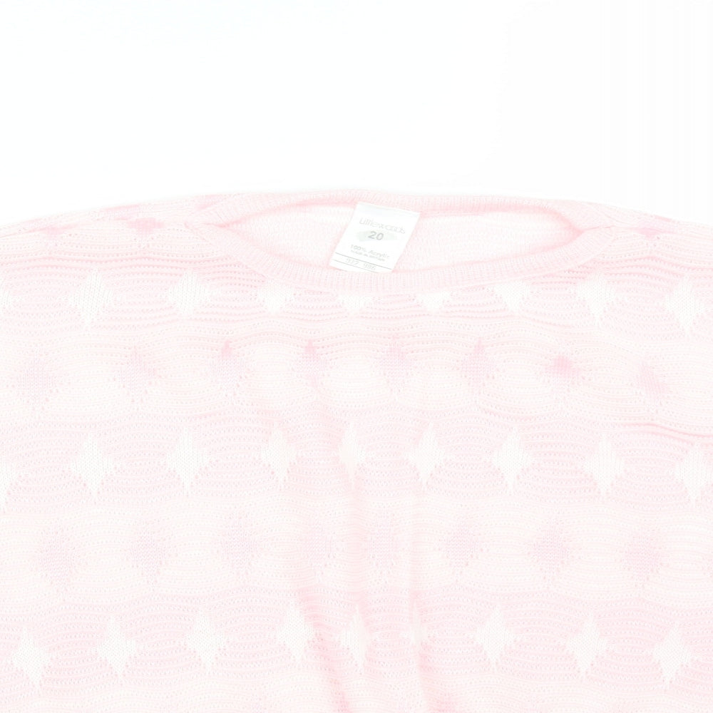 LITTLE WOODS Womens Pink Argyle/Diamond  Basic T-Shirt Size 20