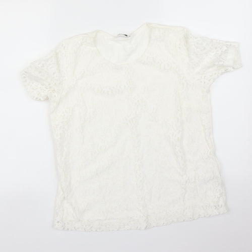 M&S Womens White Floral  Basic T-Shirt Size 12