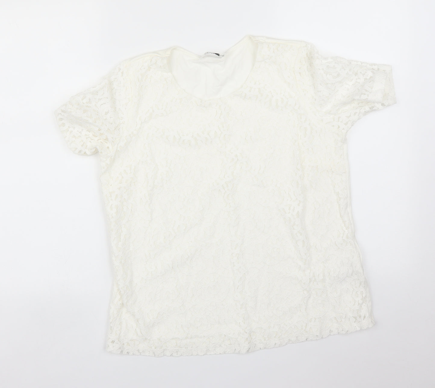 M&S Womens White Floral  Basic T-Shirt Size 12