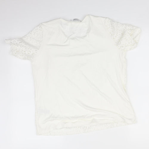 M&S Womens White Floral  Basic T-Shirt Size 12