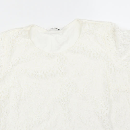 M&S Womens White Floral  Basic T-Shirt Size 12