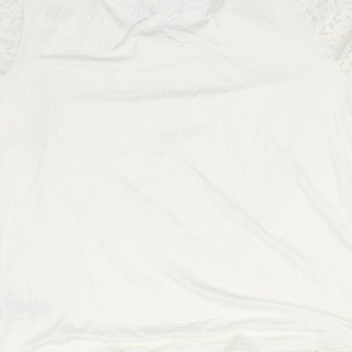 M&S Womens White Floral  Basic T-Shirt Size 12