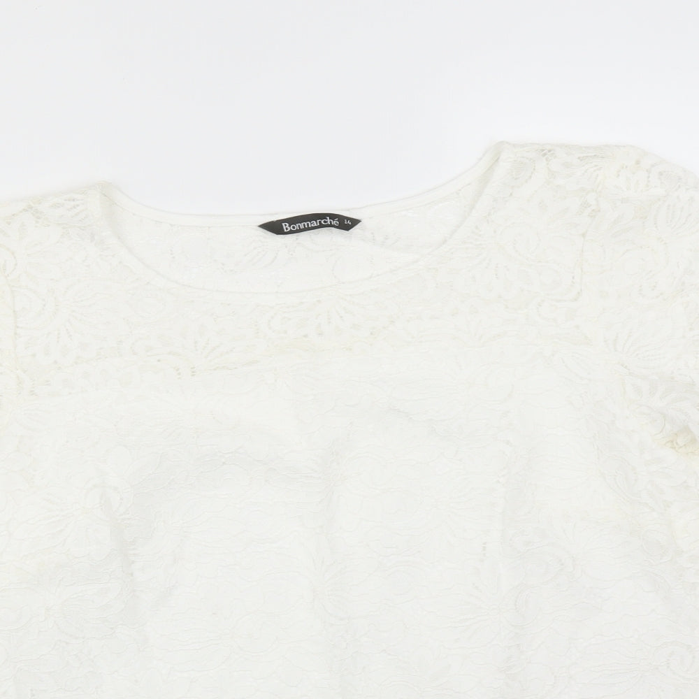 BONMARCHE Womens White Floral  Basic T-Shirt Size 14