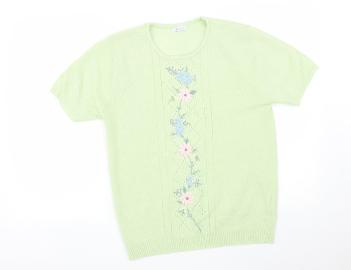 Damart Womens Green Floral  Basic T-Shirt Size 16