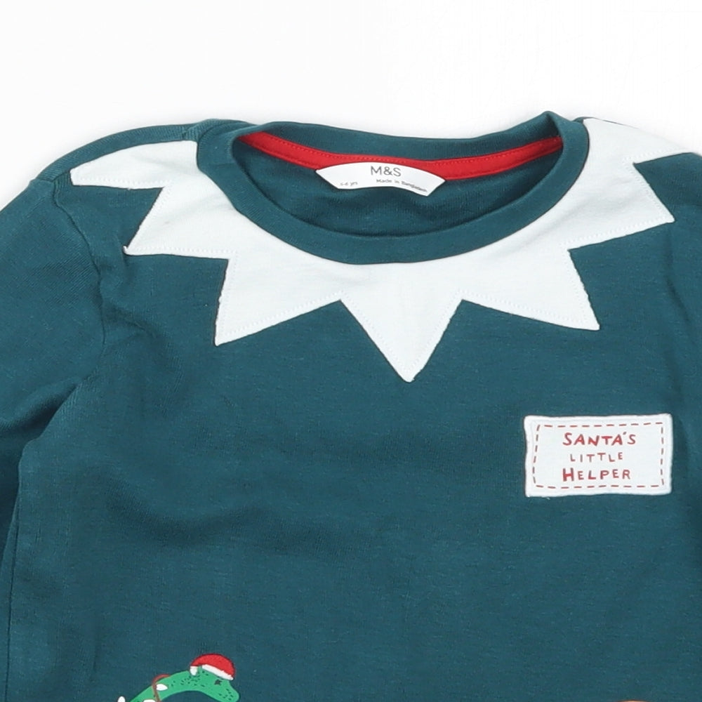 Marks and Spencer Boys Green   Pullover Sweatshirt Size 3-4 Years  - Santa's Little Helper