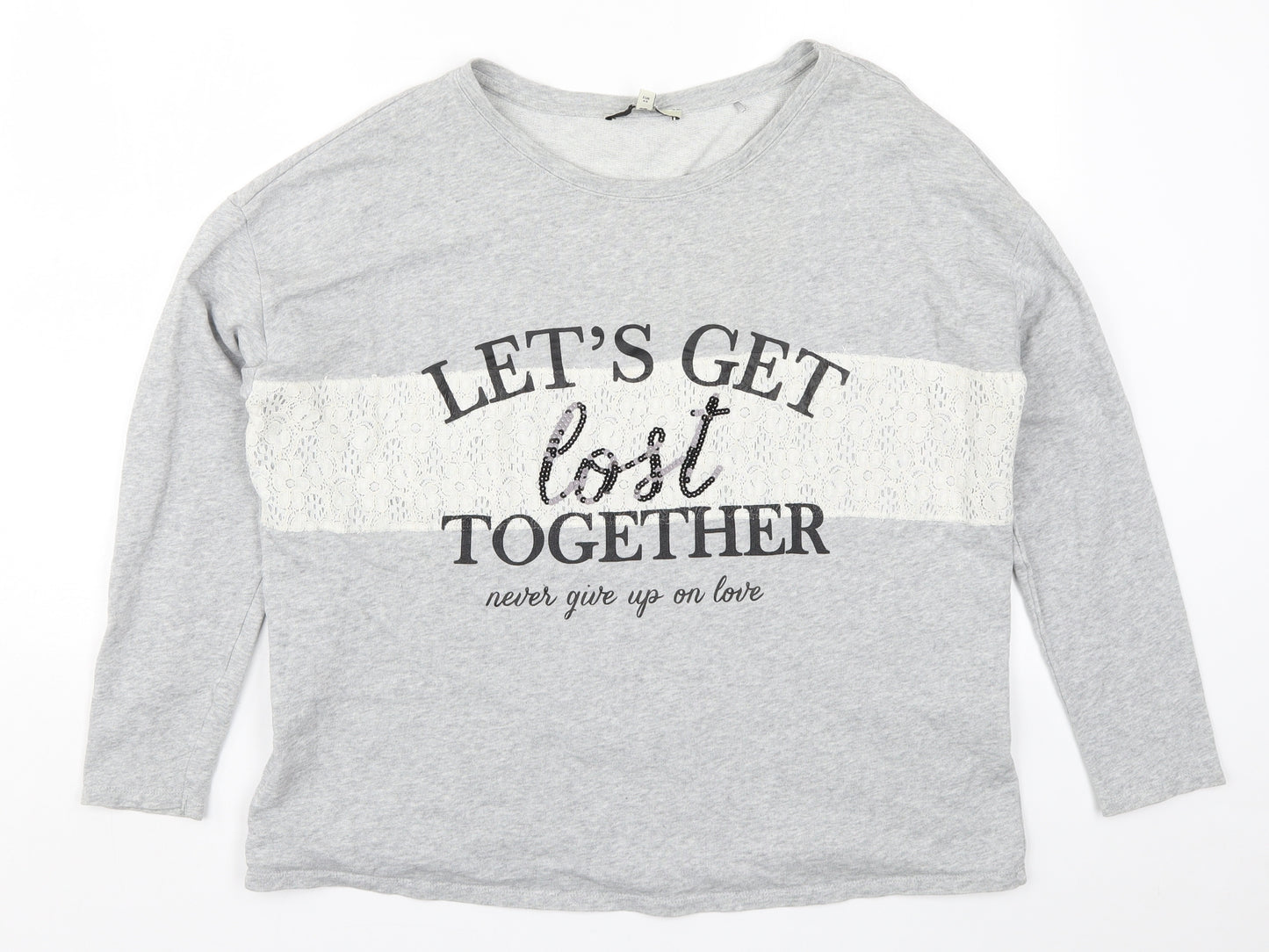 NEXT Womens Grey   Pullover Sweatshirt Size 18  - Let's Get Lost Together