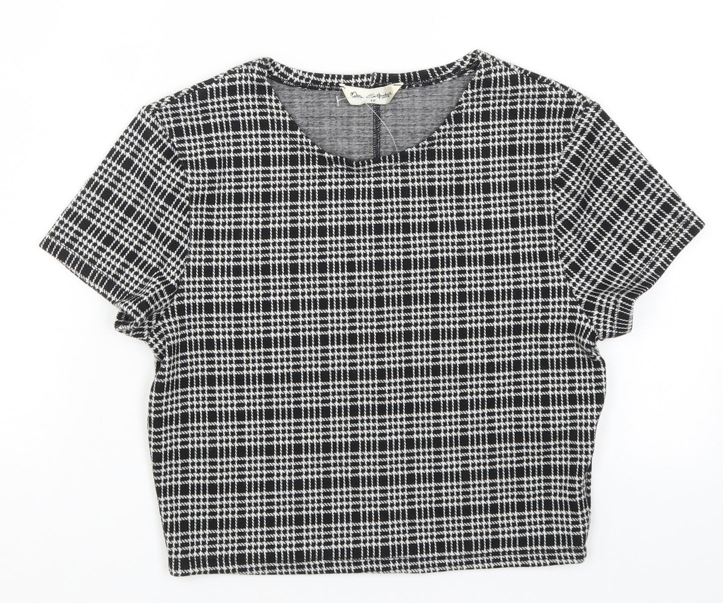 Miss Selfridge Womens Black Check  Basic T-Shirt Size 12