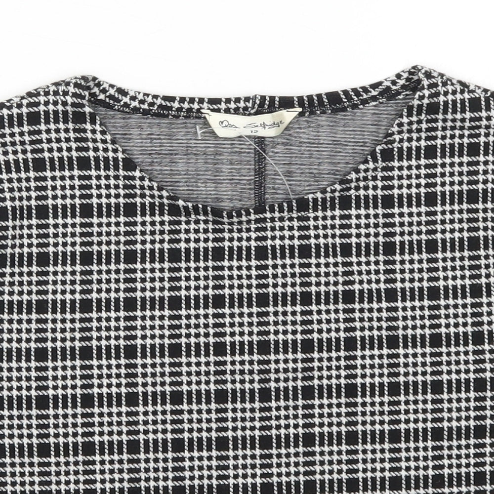 Miss Selfridge Womens Black Check  Basic T-Shirt Size 12