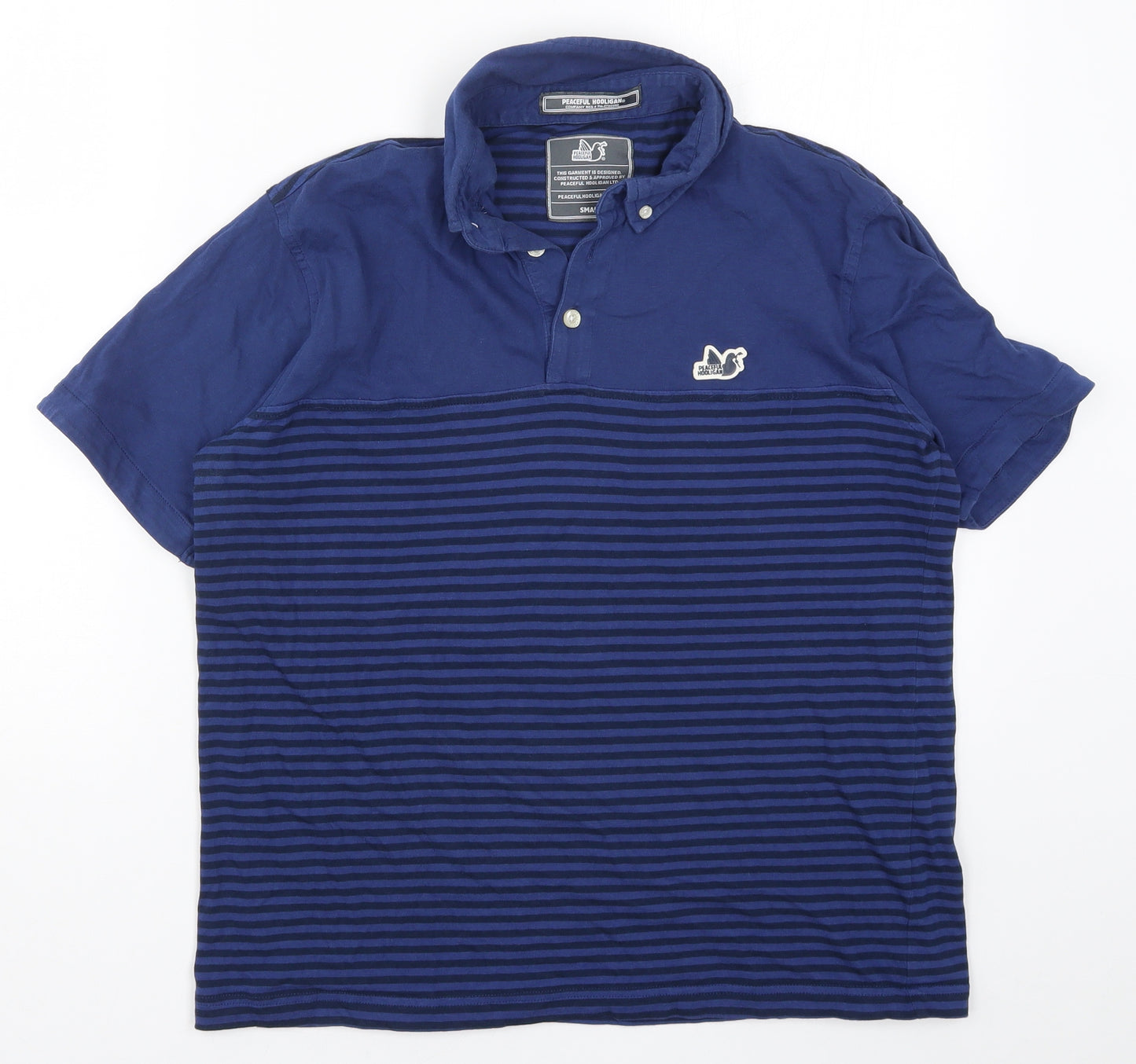 PEACEFUL HOOLIGAN Mens Blue Striped   Polo Size S