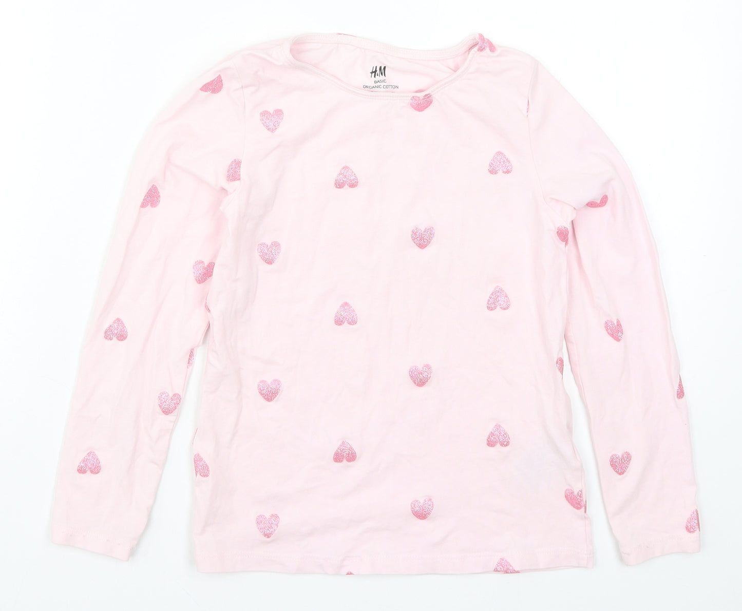 H&M Girls Pink   Basic T-Shirt Size 7-8 Years  - Love Hearts