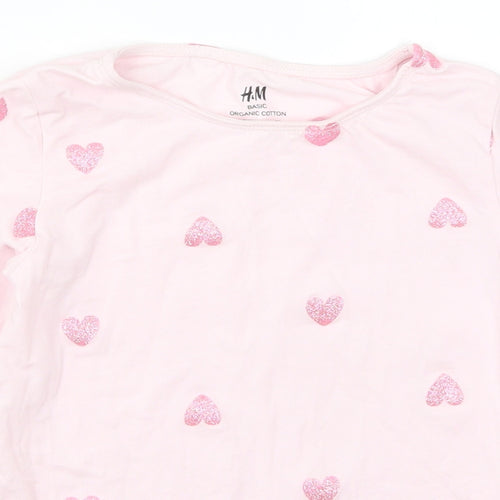 H&M Girls Pink   Basic T-Shirt Size 7-8 Years  - Love Hearts