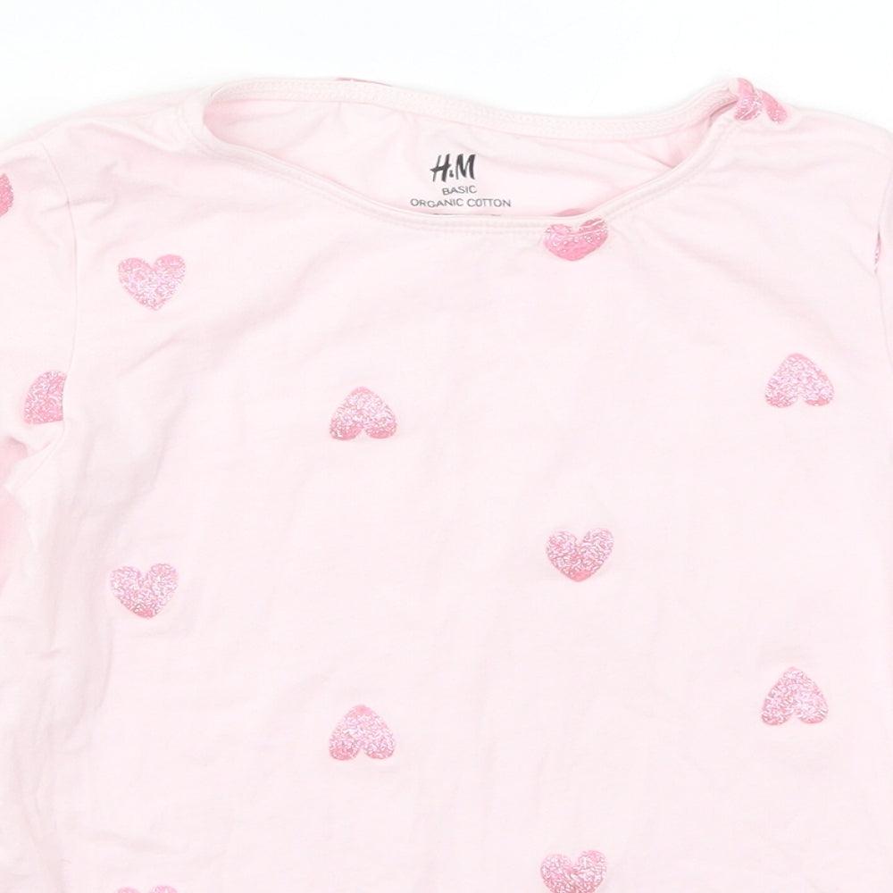 H&M Girls Pink   Basic T-Shirt Size 7-8 Years  - Love Hearts