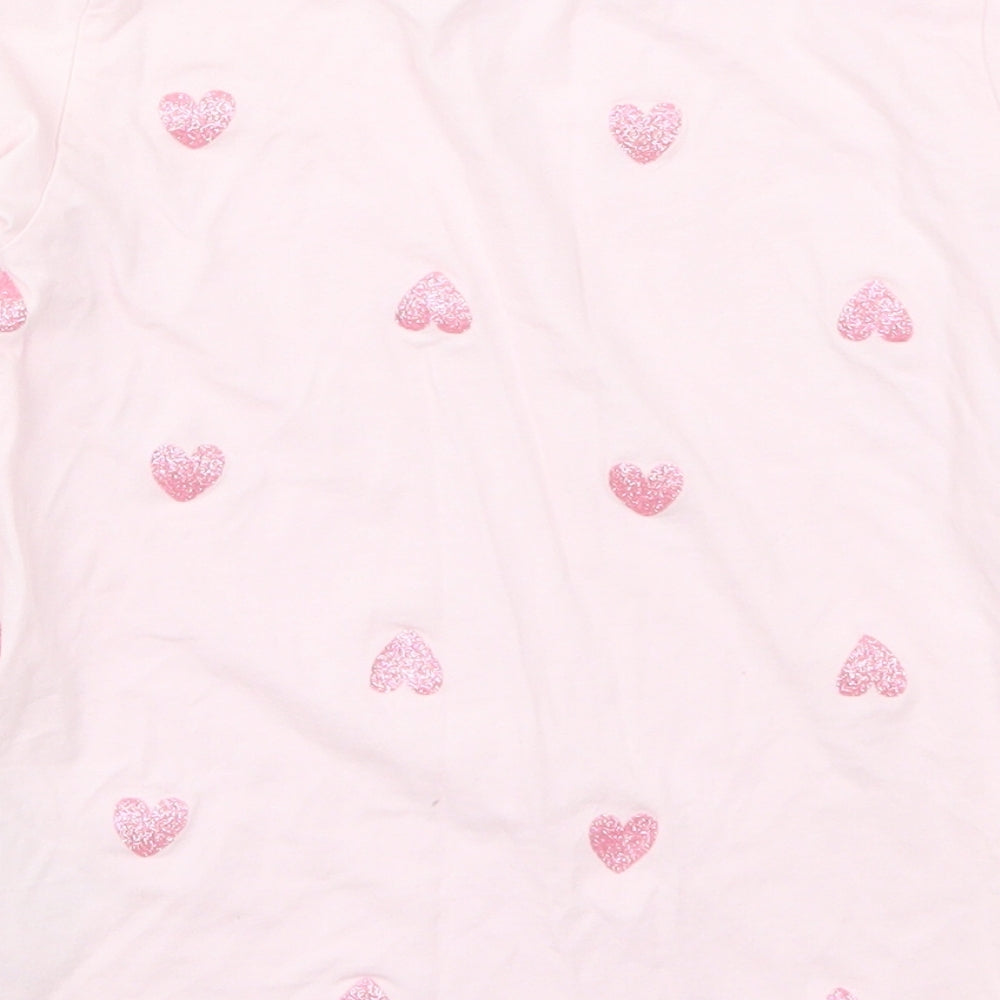 H&M Girls Pink   Basic T-Shirt Size 7-8 Years  - Love Hearts