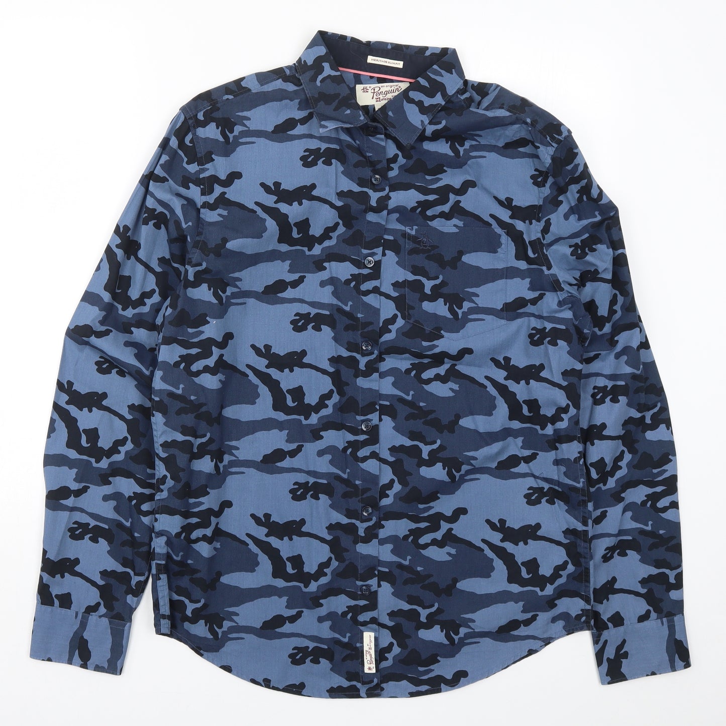 Penguin Mens Blue Camouflage   Button-Up Size M