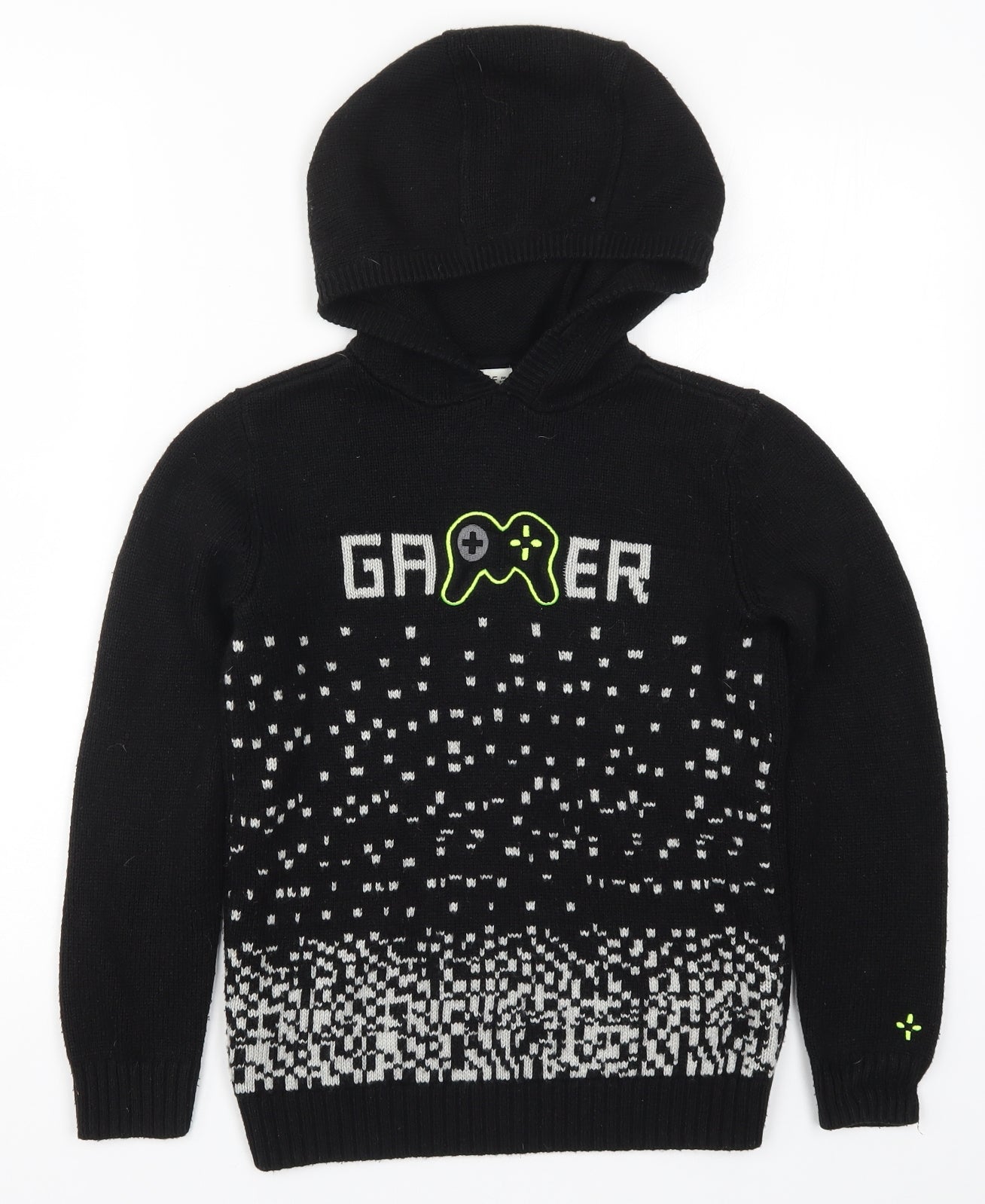 F&F Boys Black  Knit Pullover Hoodie Size 9-10 Years  - Gamer