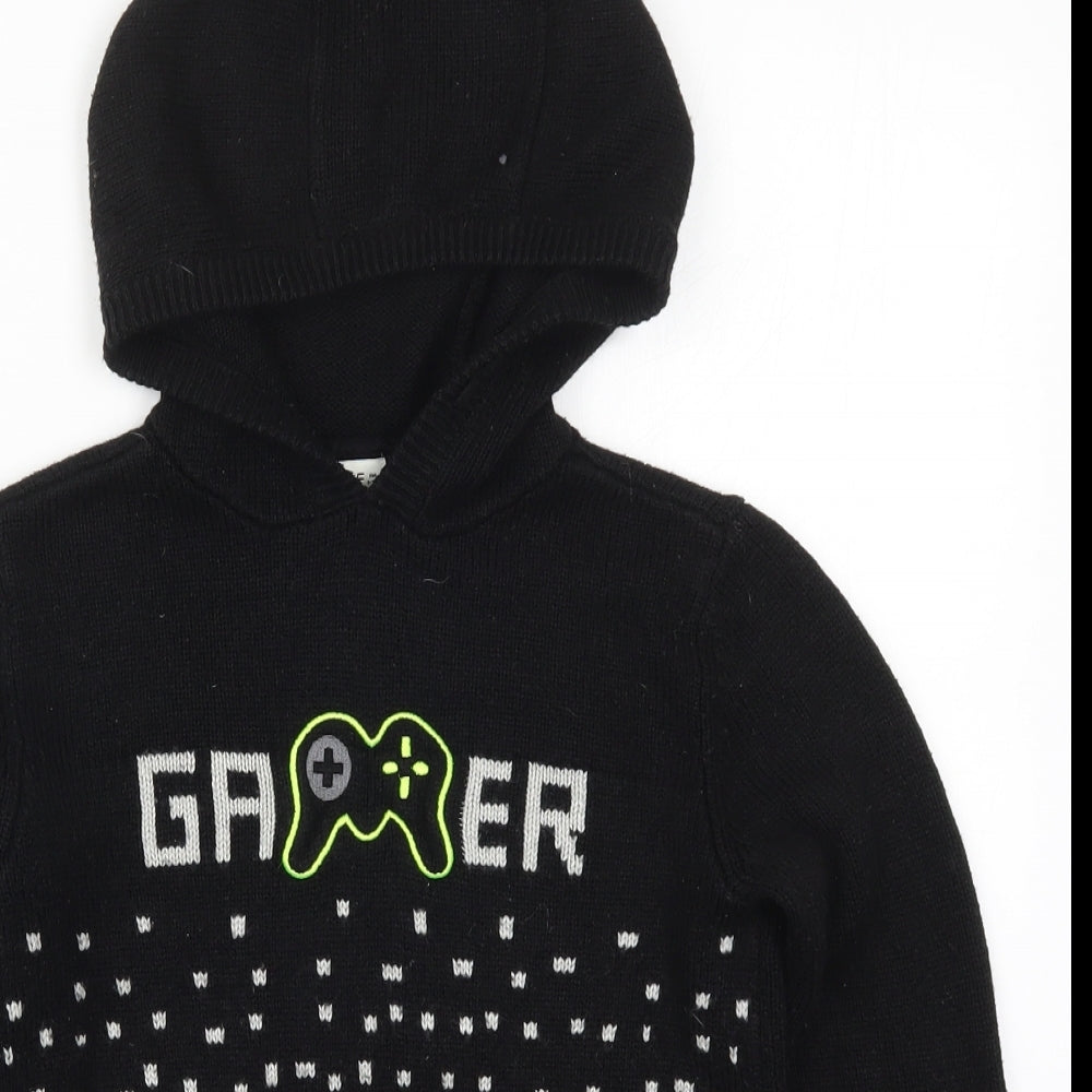 F&F Boys Black  Knit Pullover Hoodie Size 9-10 Years  - Gamer