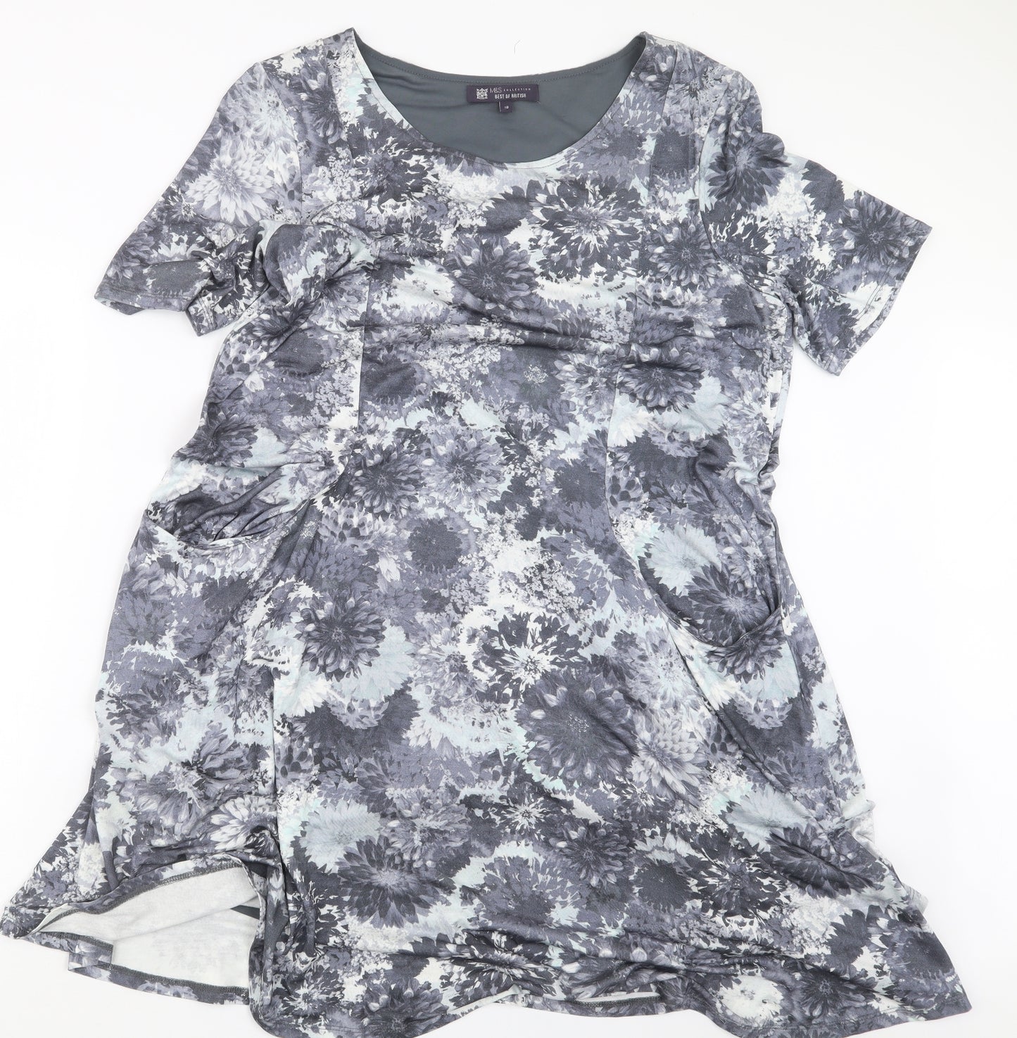 Marks and Spencer Womens Grey Floral  Basic T-Shirt Size 18  - Long