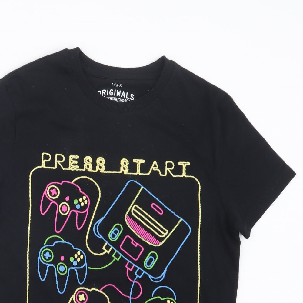 Marks and Spencer Boys Black   Basic T-Shirt Size 11-12 Years
