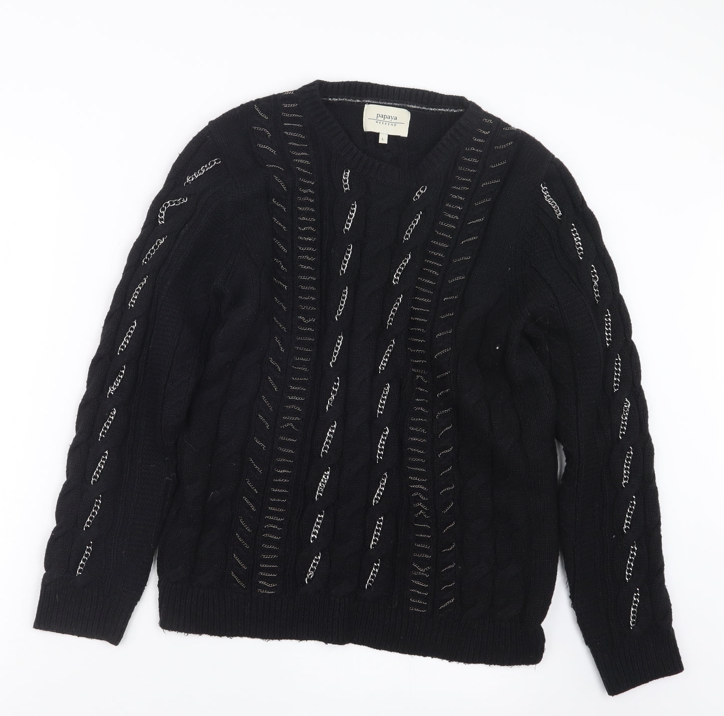 Papaya Womens Black  Knit Pullover Jumper Size L