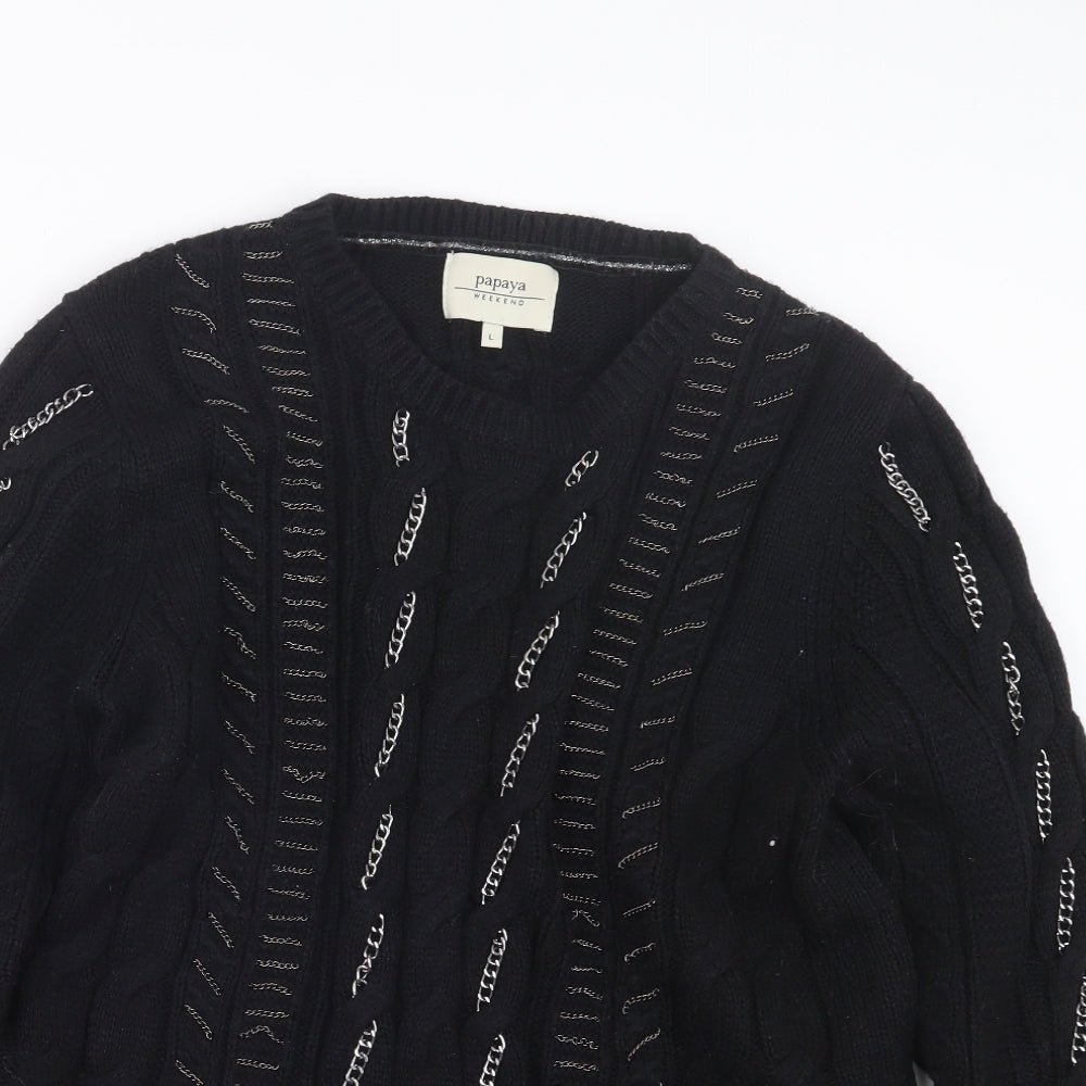 Papaya Womens Black  Knit Pullover Jumper Size L