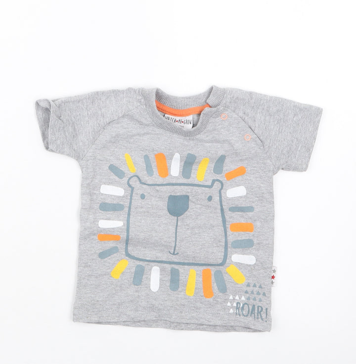 Watch Me Grow Boys Grey   Basic T-Shirt Size 3-6 Months