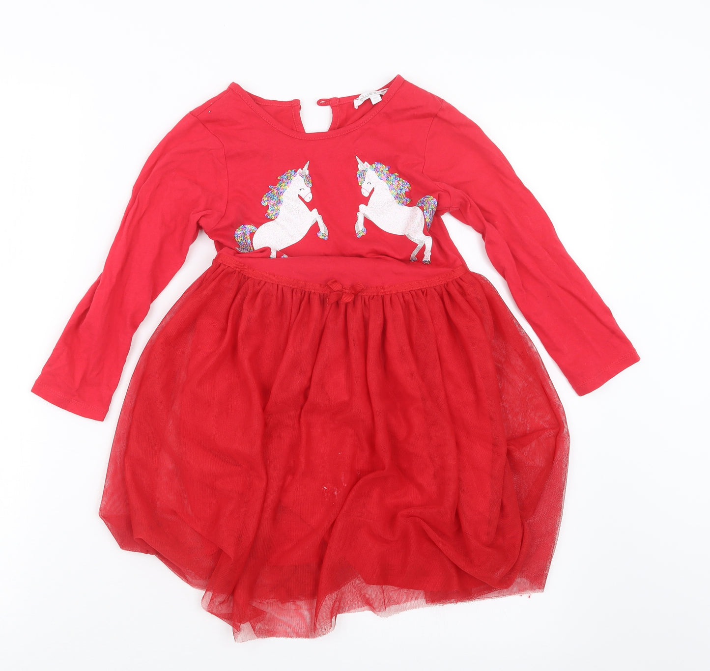 Blue Zoo Girls Red   T-Shirt Dress  Size 4-5 Years  - Unicorn