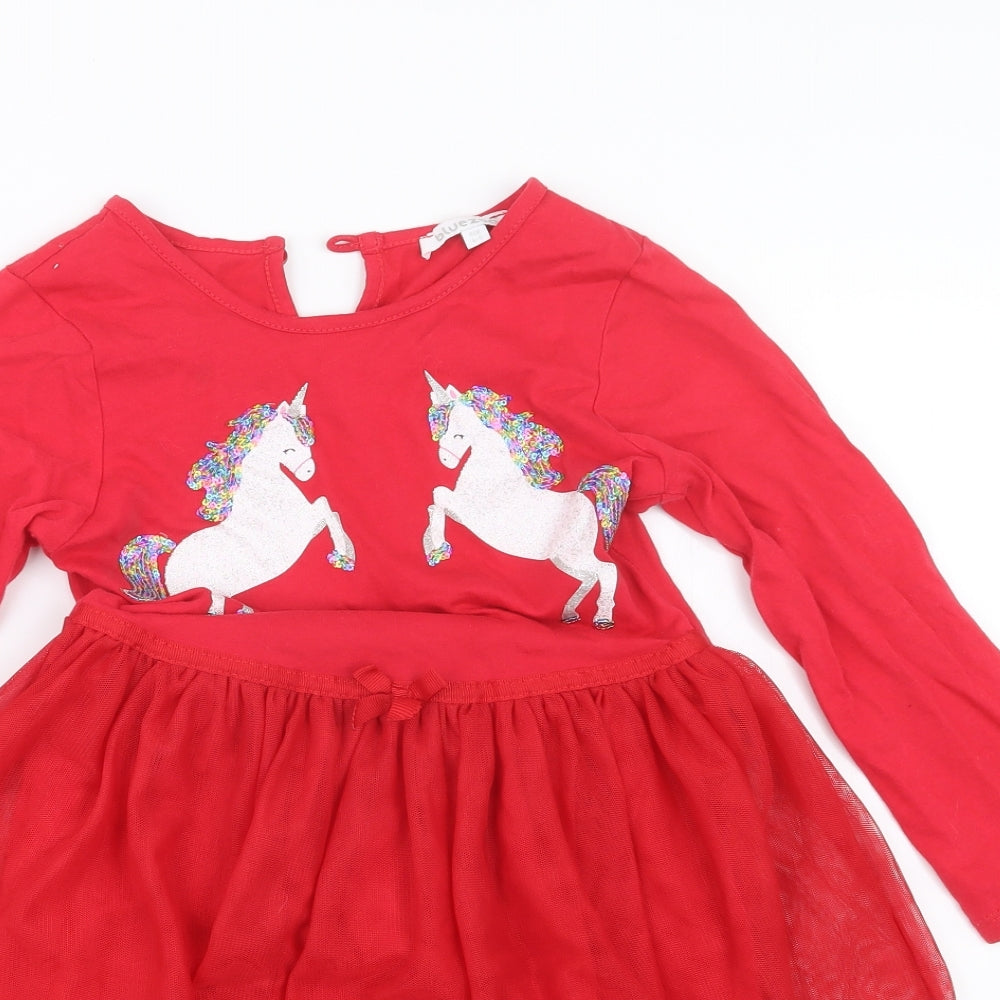 Blue Zoo Girls Red   T-Shirt Dress  Size 4-5 Years  - Unicorn