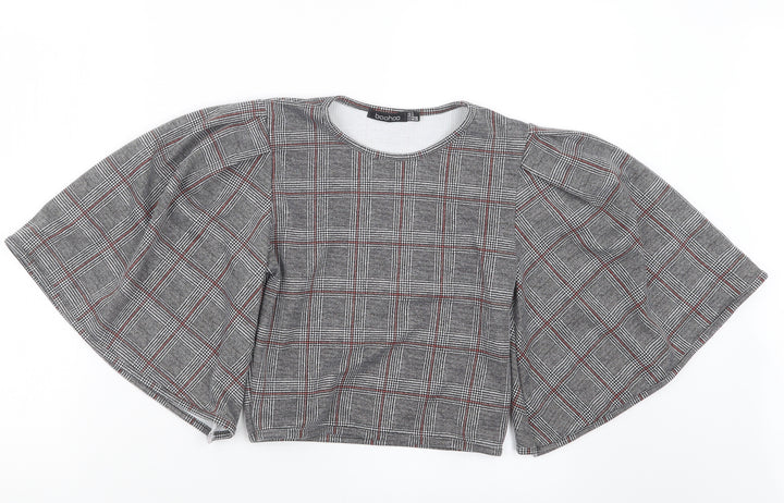 Boohoo Womens Grey Check Basic Blouse Size 8
