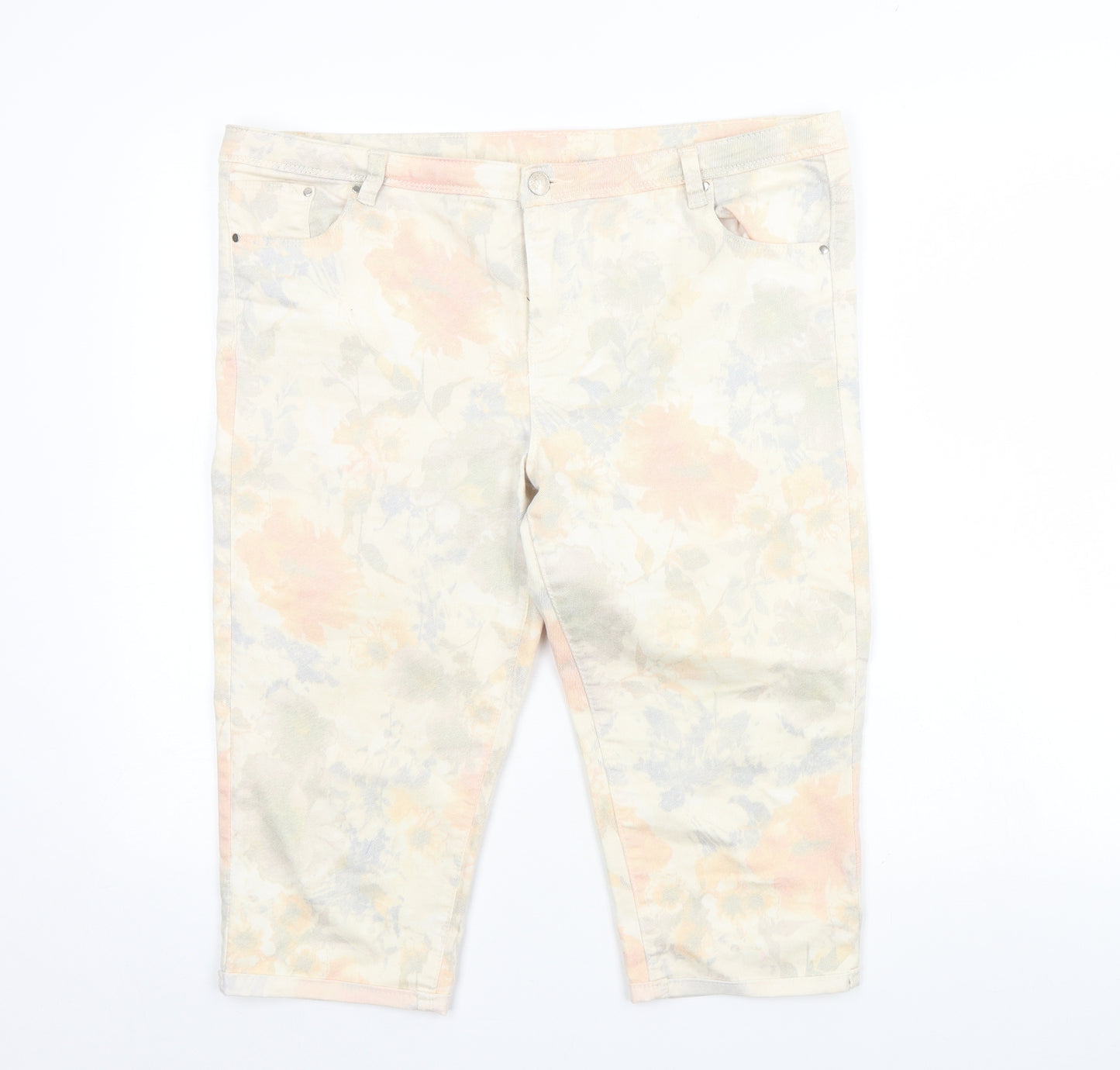 George Womens Beige Floral Denim Boyfriend Shorts Size 16