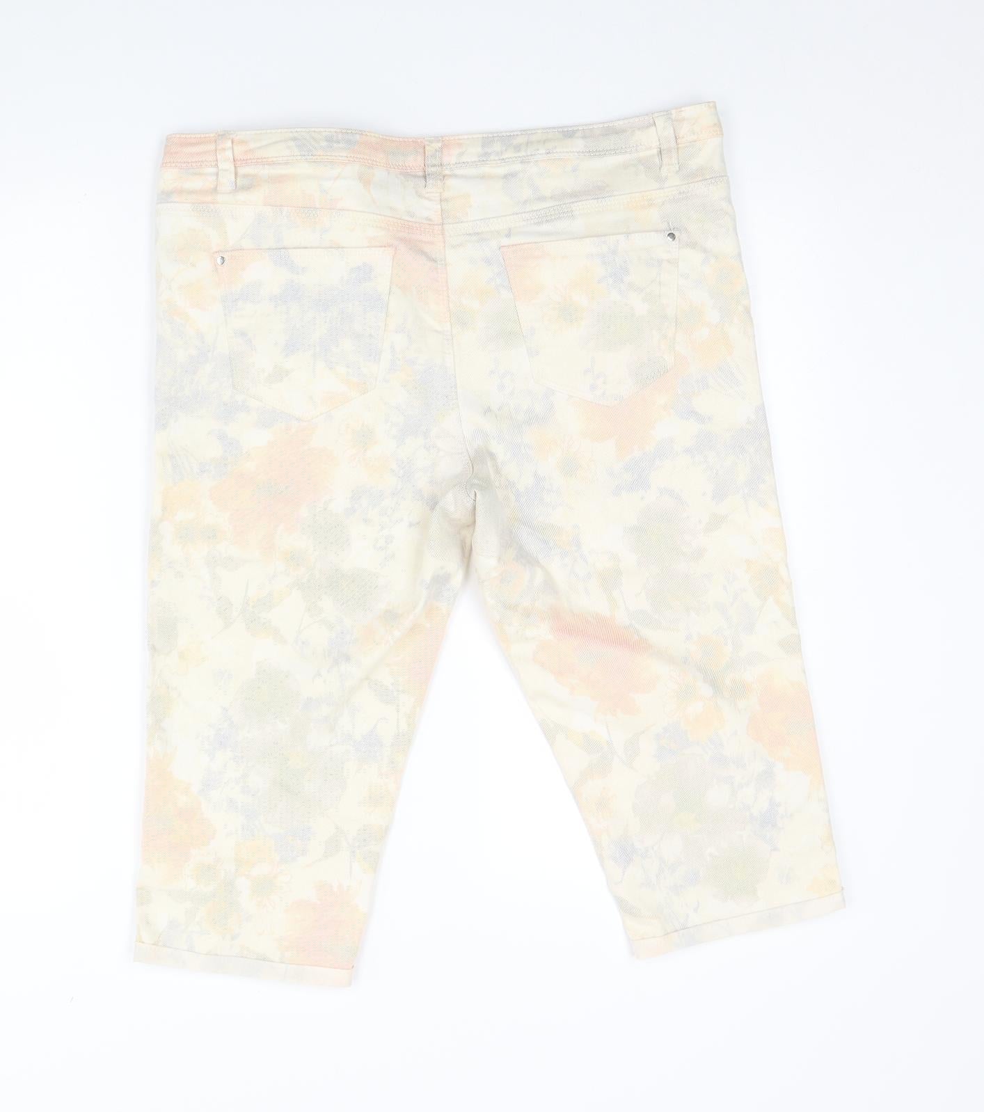 George Womens Beige Floral Denim Boyfriend Shorts Size 16