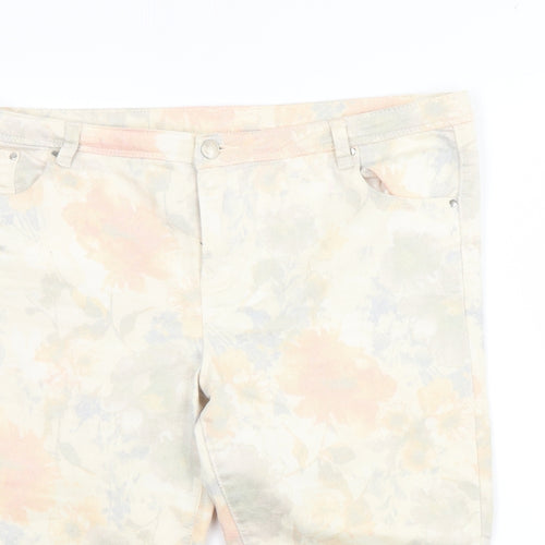 George Womens Beige Floral Denim Boyfriend Shorts Size 16