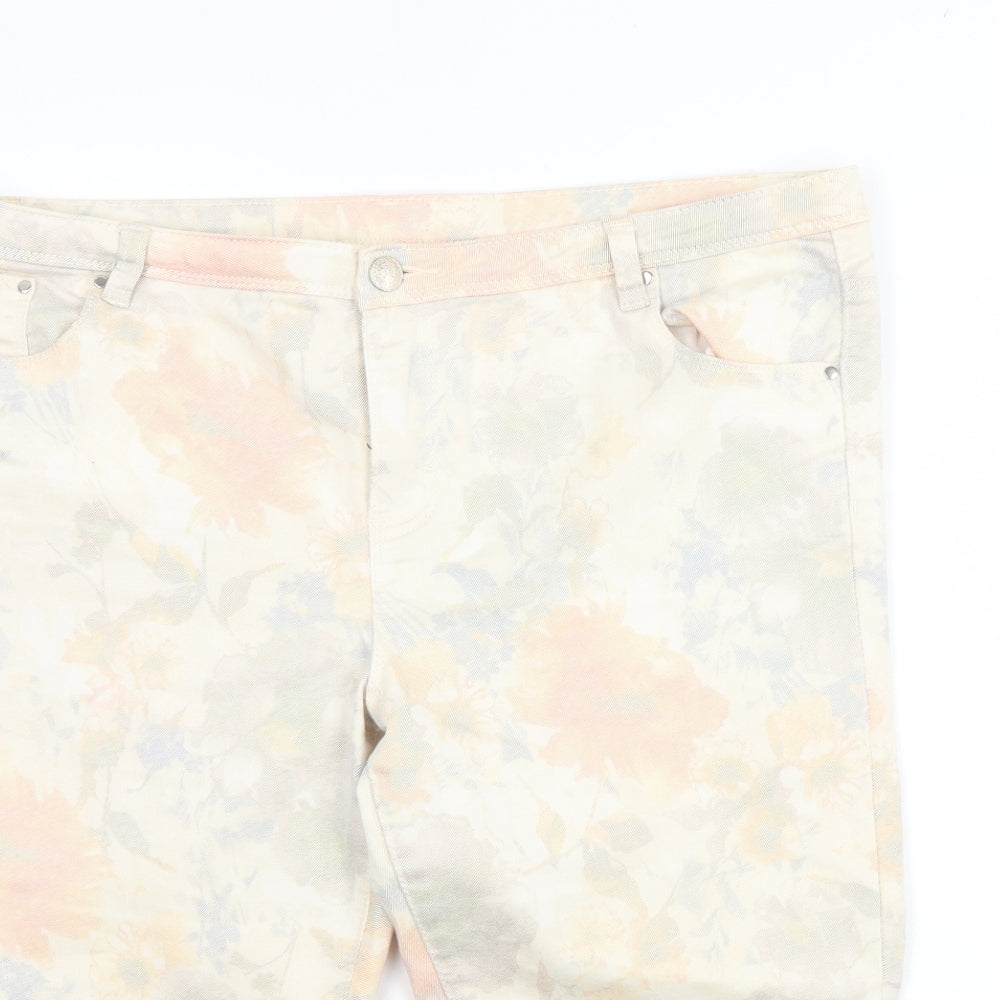 George Womens Beige Floral Denim Boyfriend Shorts Size 16