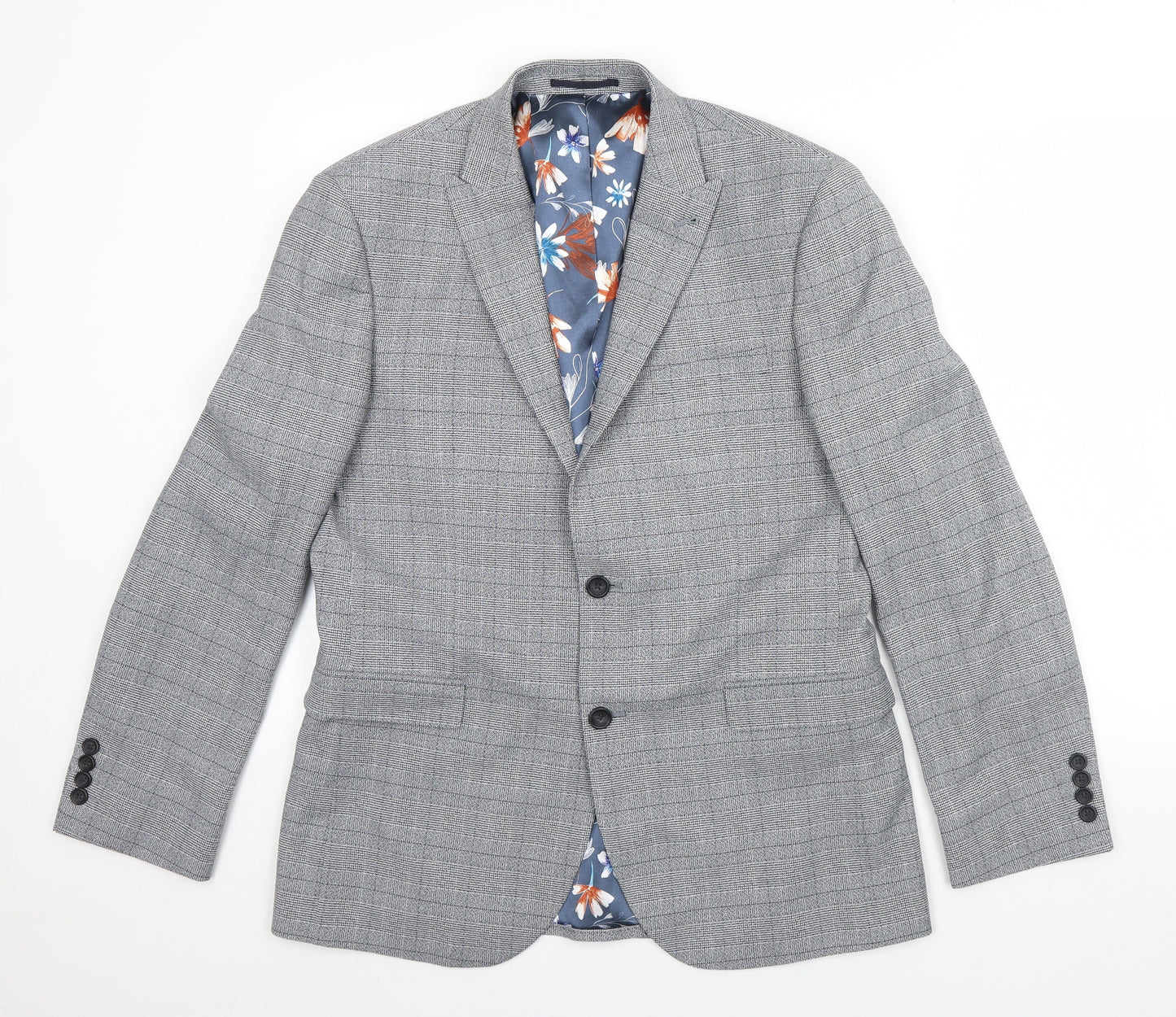 NEXT Mens Grey Plaid  Jacket Blazer Size 40  - Shoulder Pads