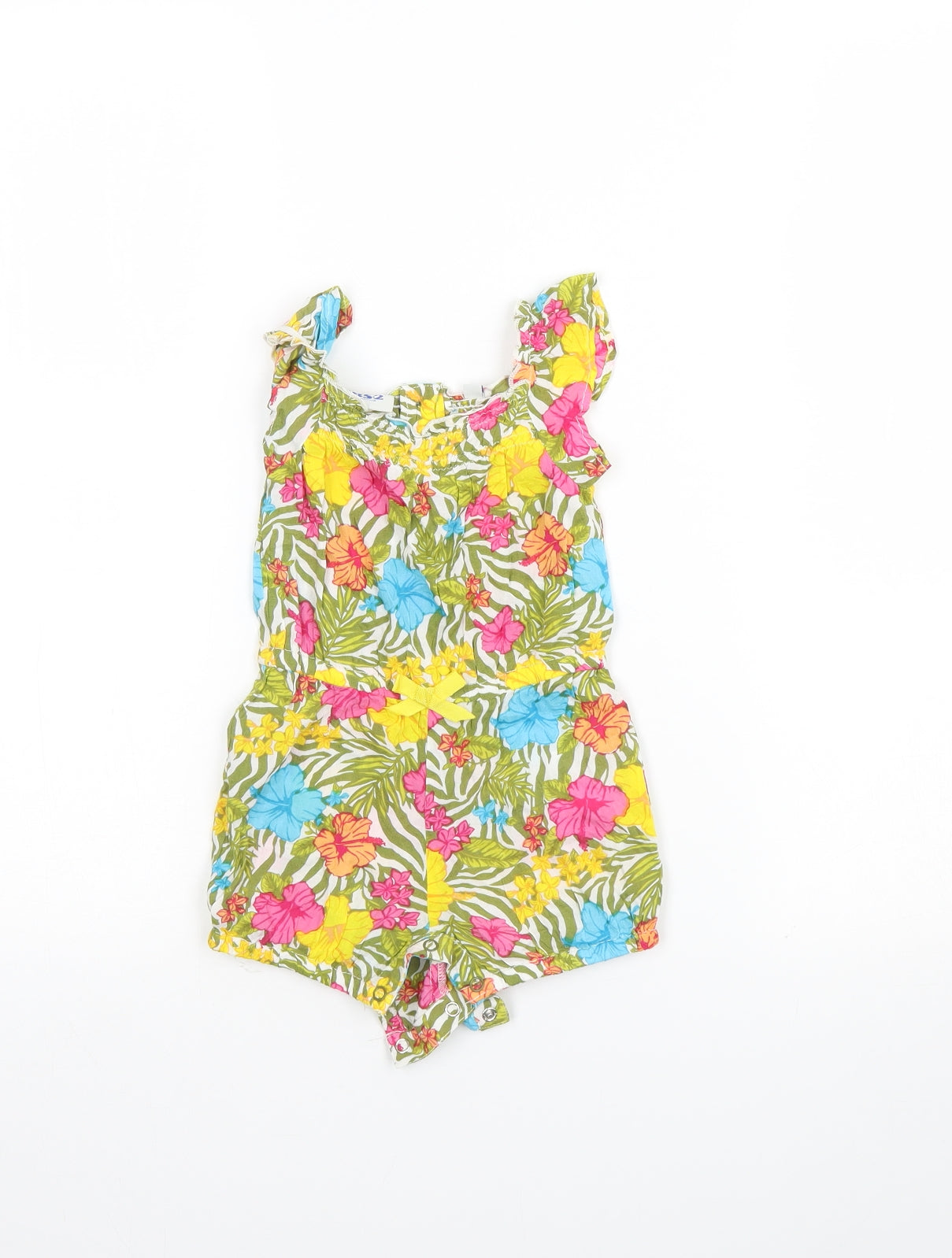 UBS 2 Girls White Floral  Dungaree One-Piece Size 24 Months